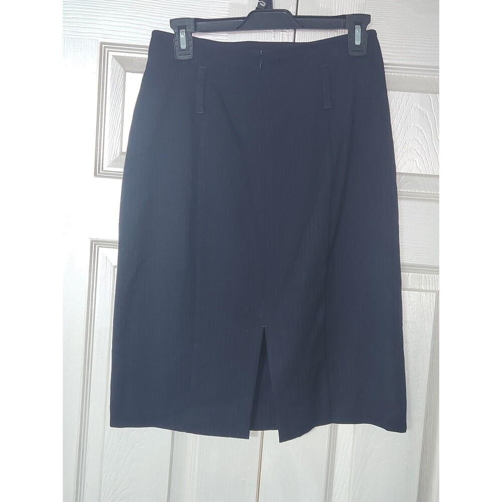 Navy Blue Striped Buttoned Wrap Midi Skirt - Picture 10 of 11